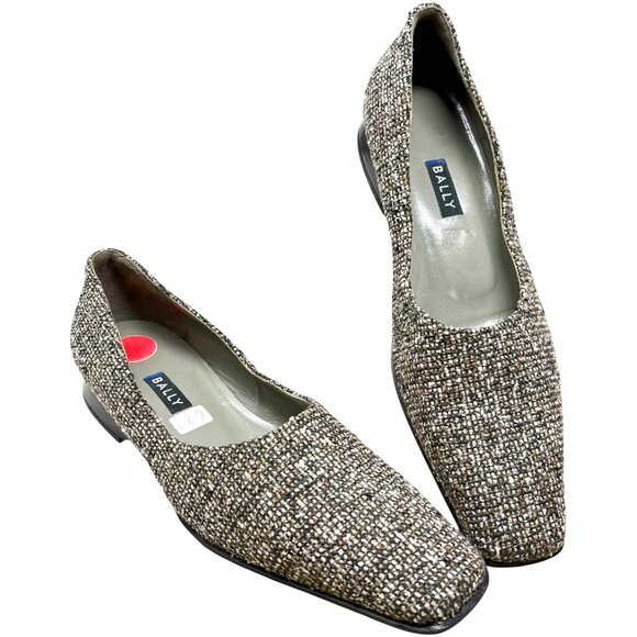 Bally Aika Taupe Tweed Leather Dress Flats Made in Italy - Picture 1 of 11